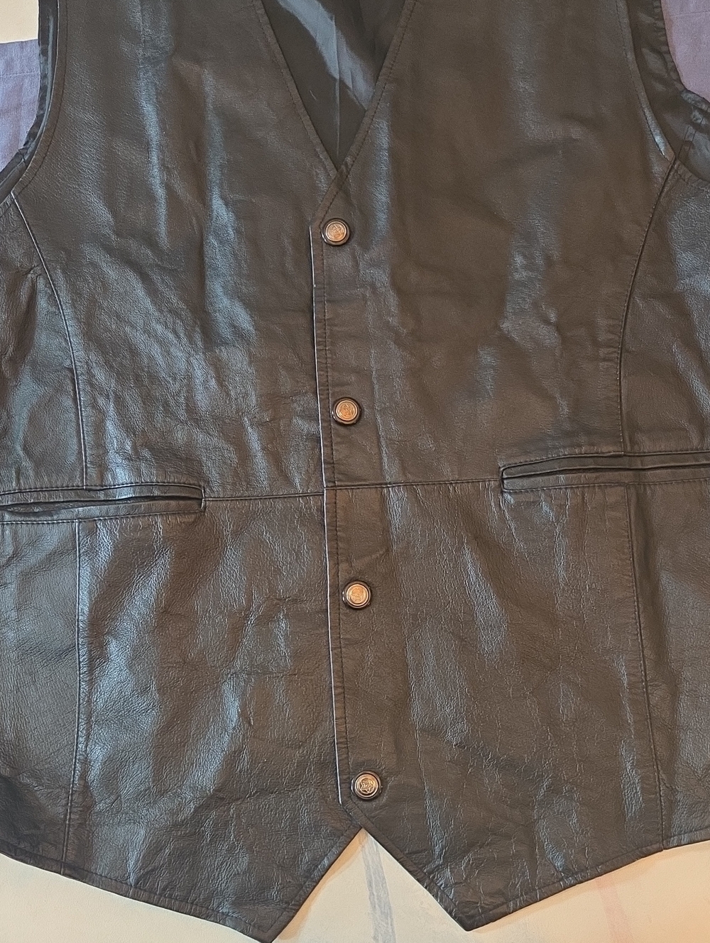 Vintage KS Genuine Black Leather Snap-Front Vest 2XL Halloween Costume - Picture 2 of 6